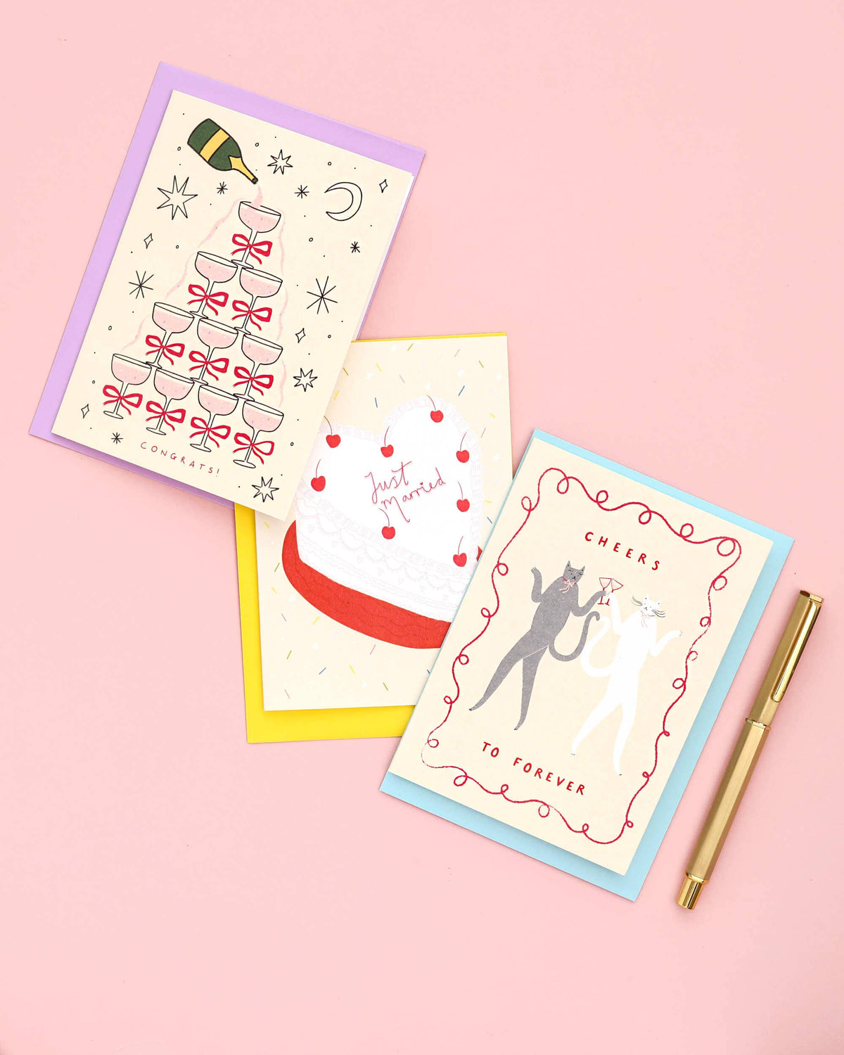 Little Black Cat - Heart Cake Wedding Card | Just Married | Wedding Cake Card