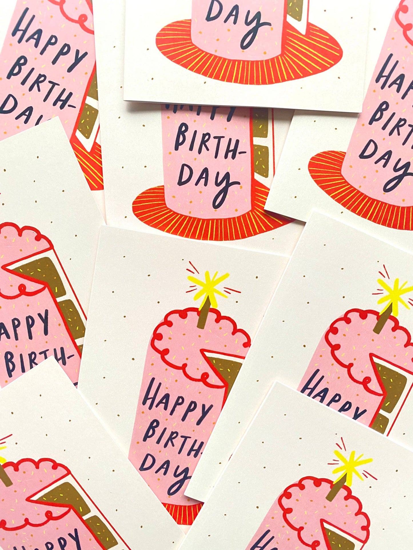 Kerrie Illustrates - Happy Birthday Pink Cake Greeting Card | Bday Friend Sister 