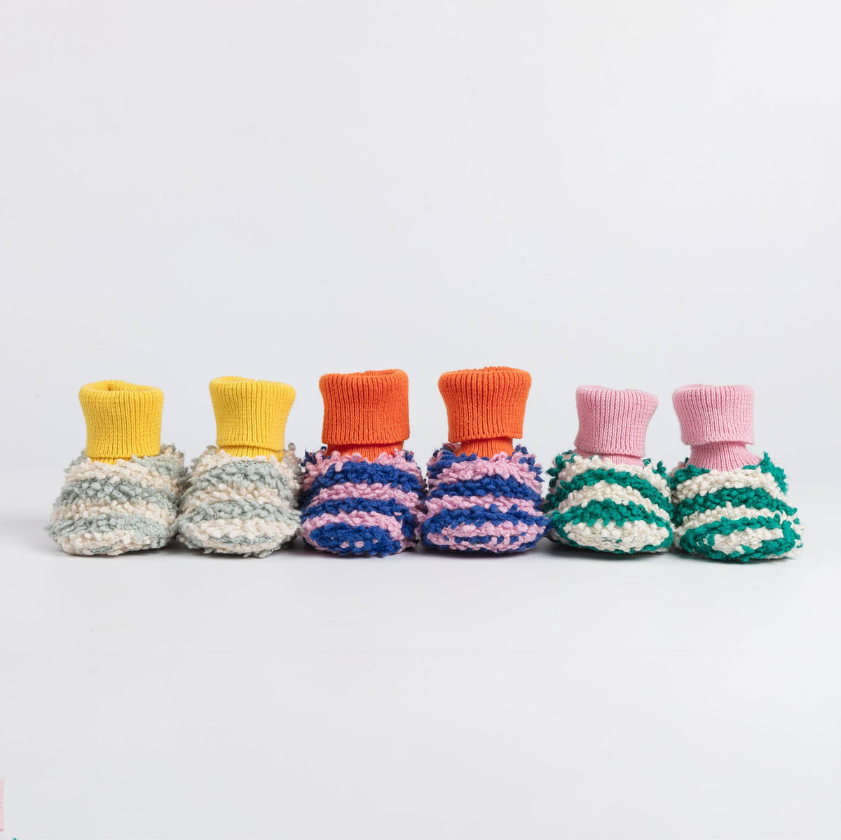 Sophie Home - Cotton Knit Baby Slipper Socks: Boucle Striped Cobalt