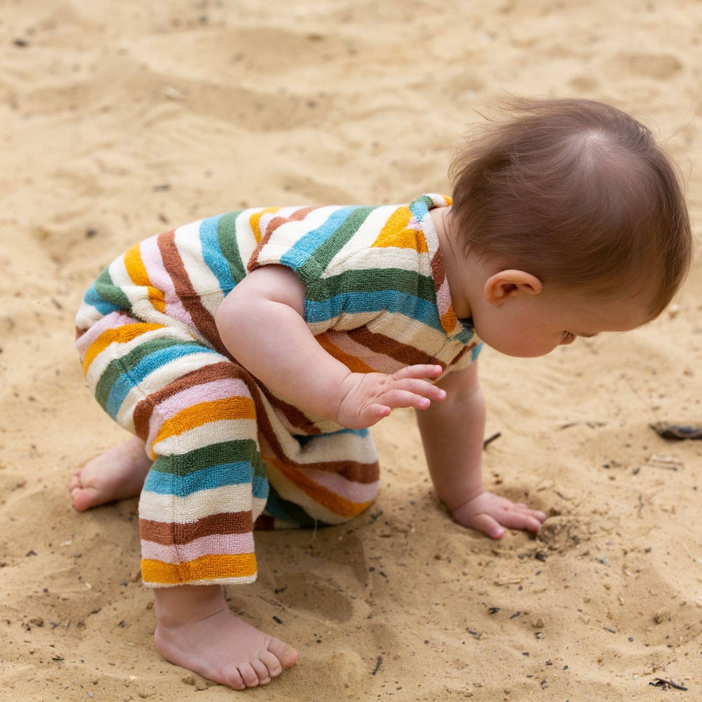 Little Green Radicals - Rainbow Striped Baby Towelling Romper: Rainbow Stripe - ages 2-4