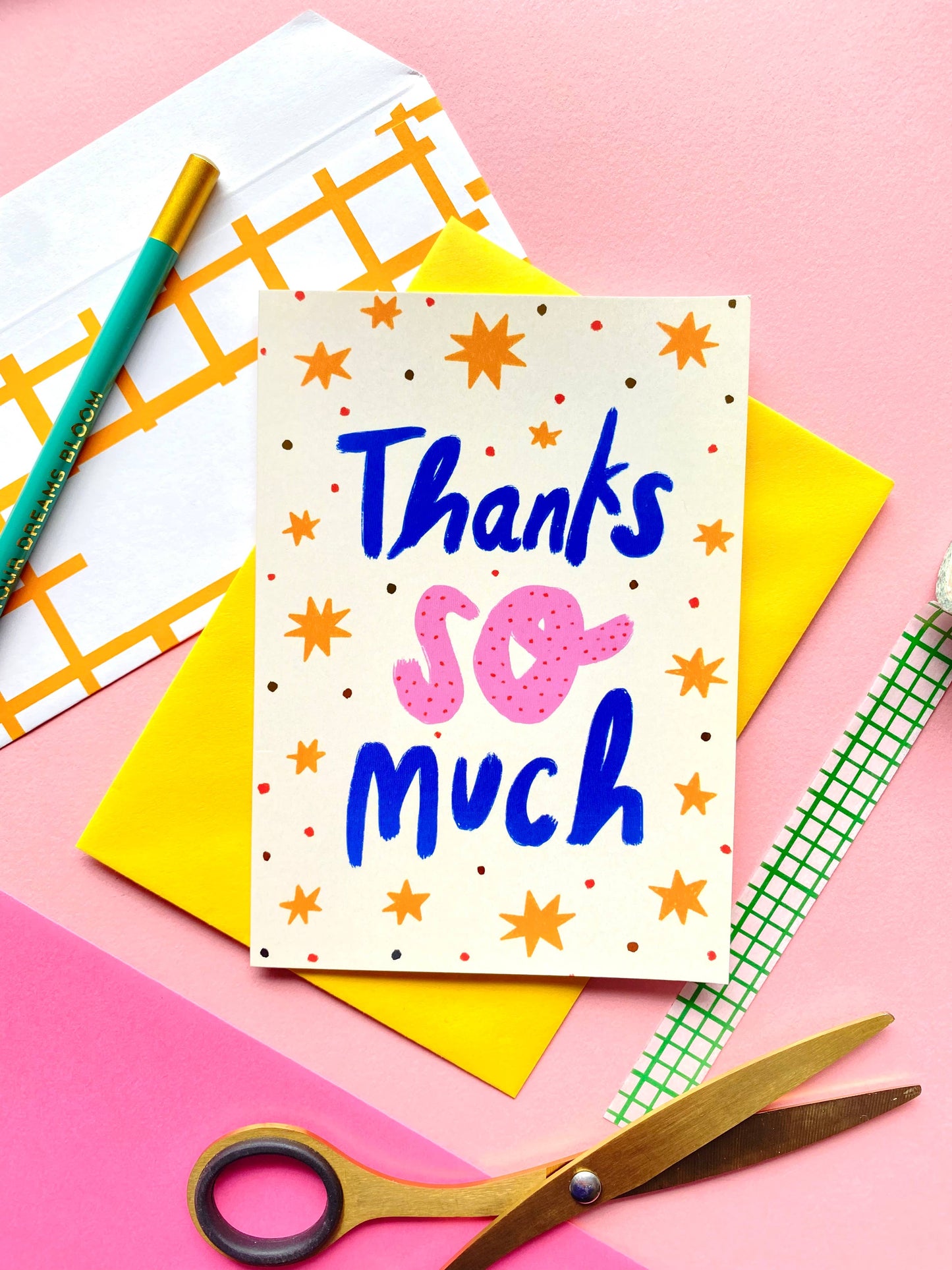 Kerrie Illustrates - Thank You So Much Patterned Gold Stars Greetings Card Thanks
