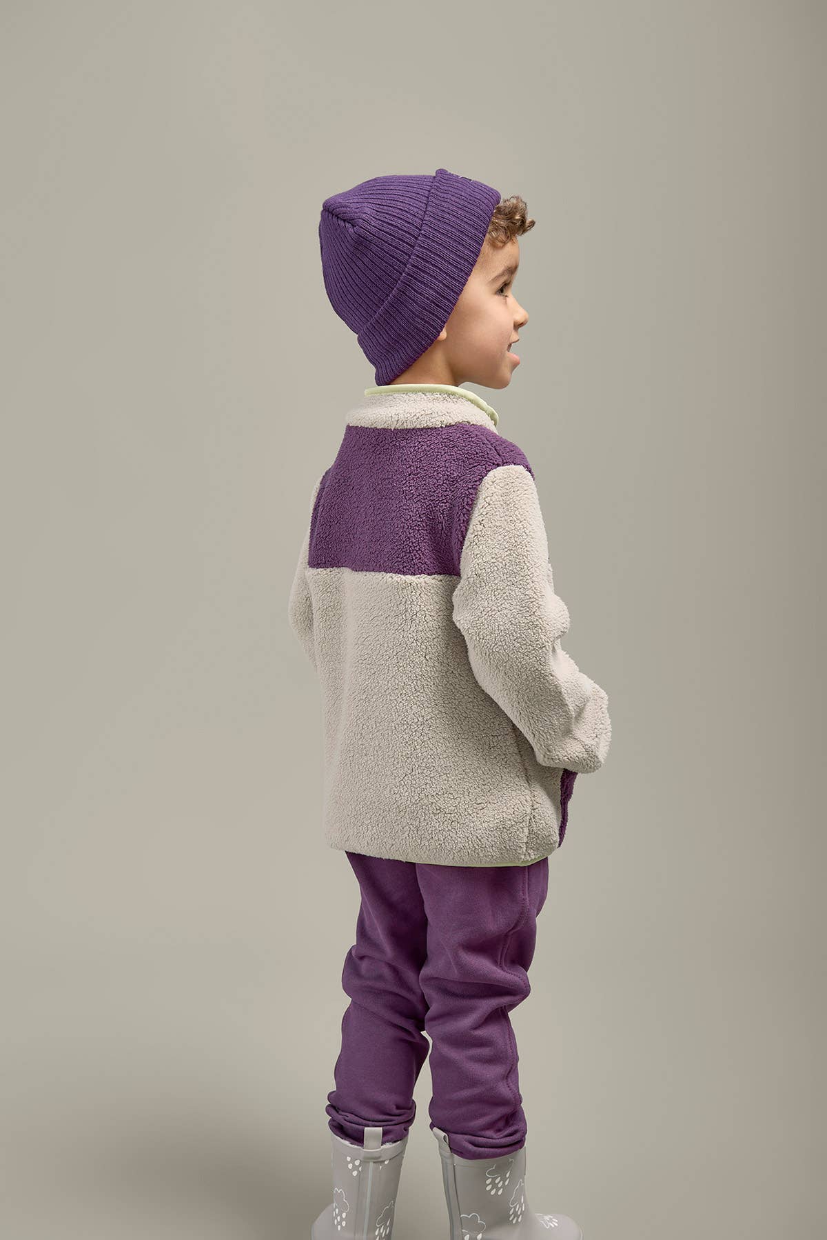 Grass & Air - Amythst Purple & Geothermal Grey Borg Quarter Zip Jumper: 2-6 years