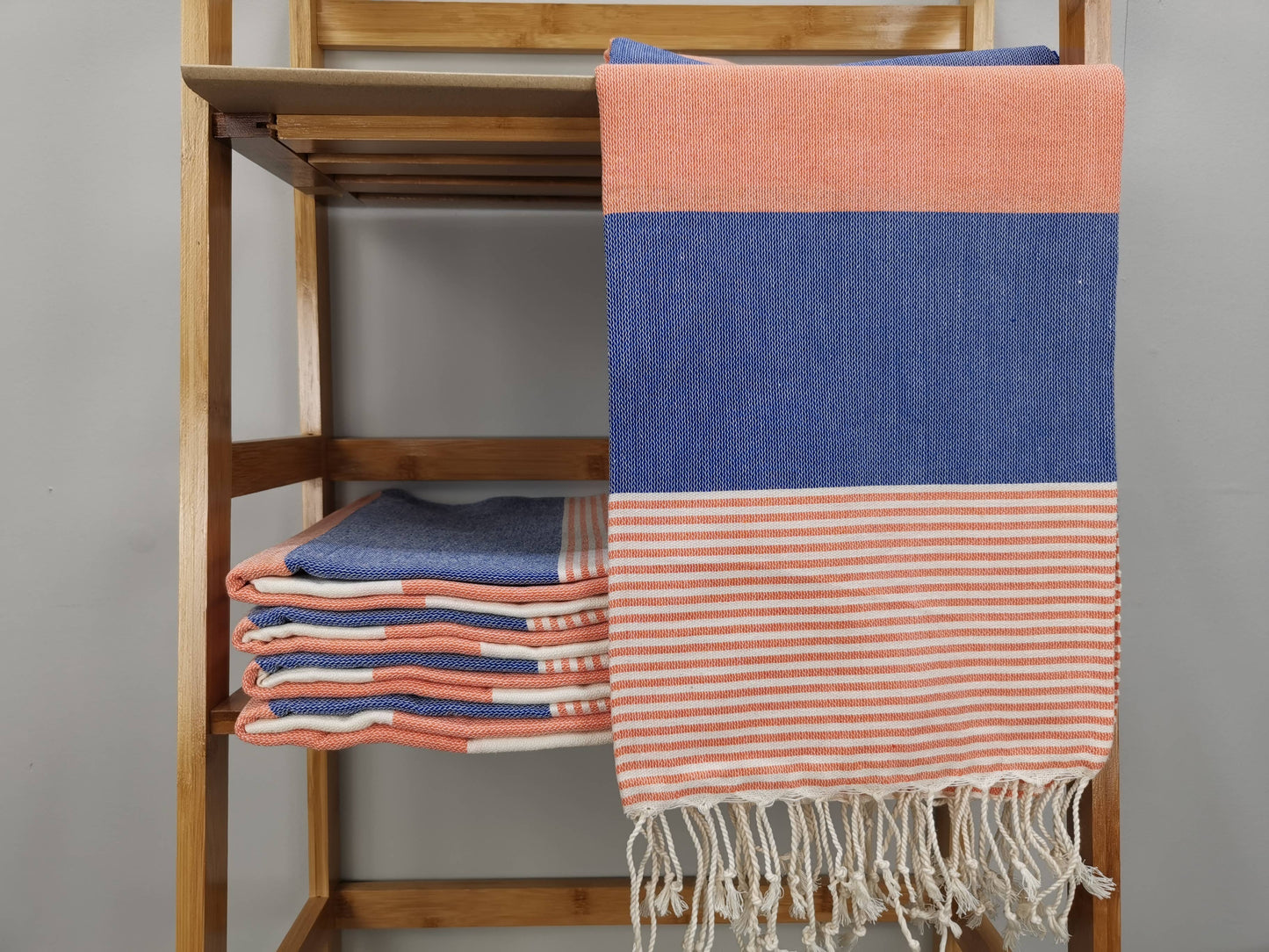 Buluty Cotton Beach Towel -  Navy & Orange