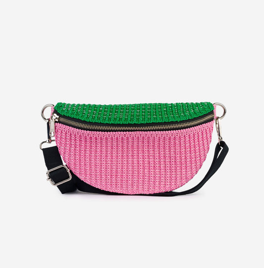 VERLOOP | knits - Colorblock Raffia Fanny Pack: Kelly Pink