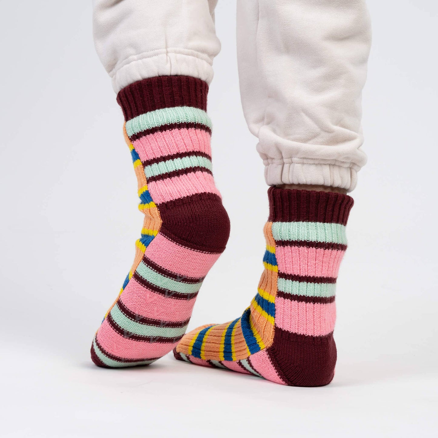 VERLOOP Zipper Stripe House Socks: Peach Cobalt