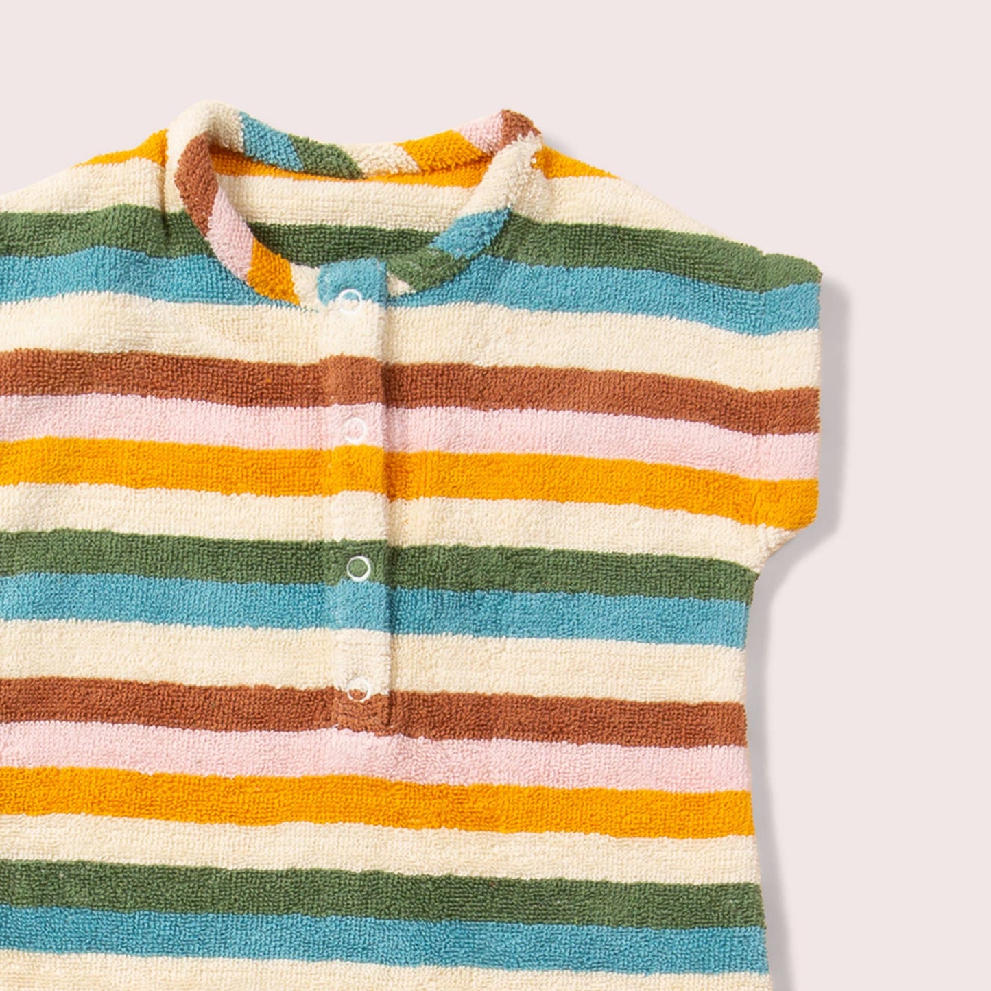 Little Green Radicals - Rainbow Striped Baby Towelling Romper: Rainbow Stripe - ages 2-4