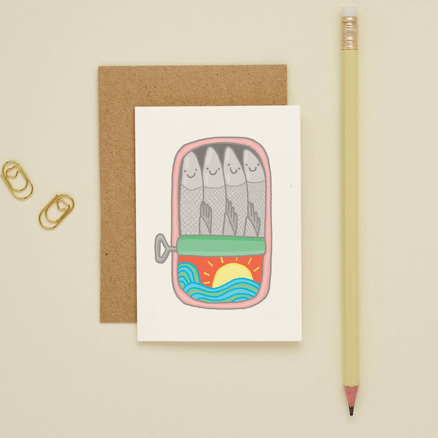 You've Got Pen On Your Face - Sardine Tin Mini A7 Greeting Card | Quirky Fish Design