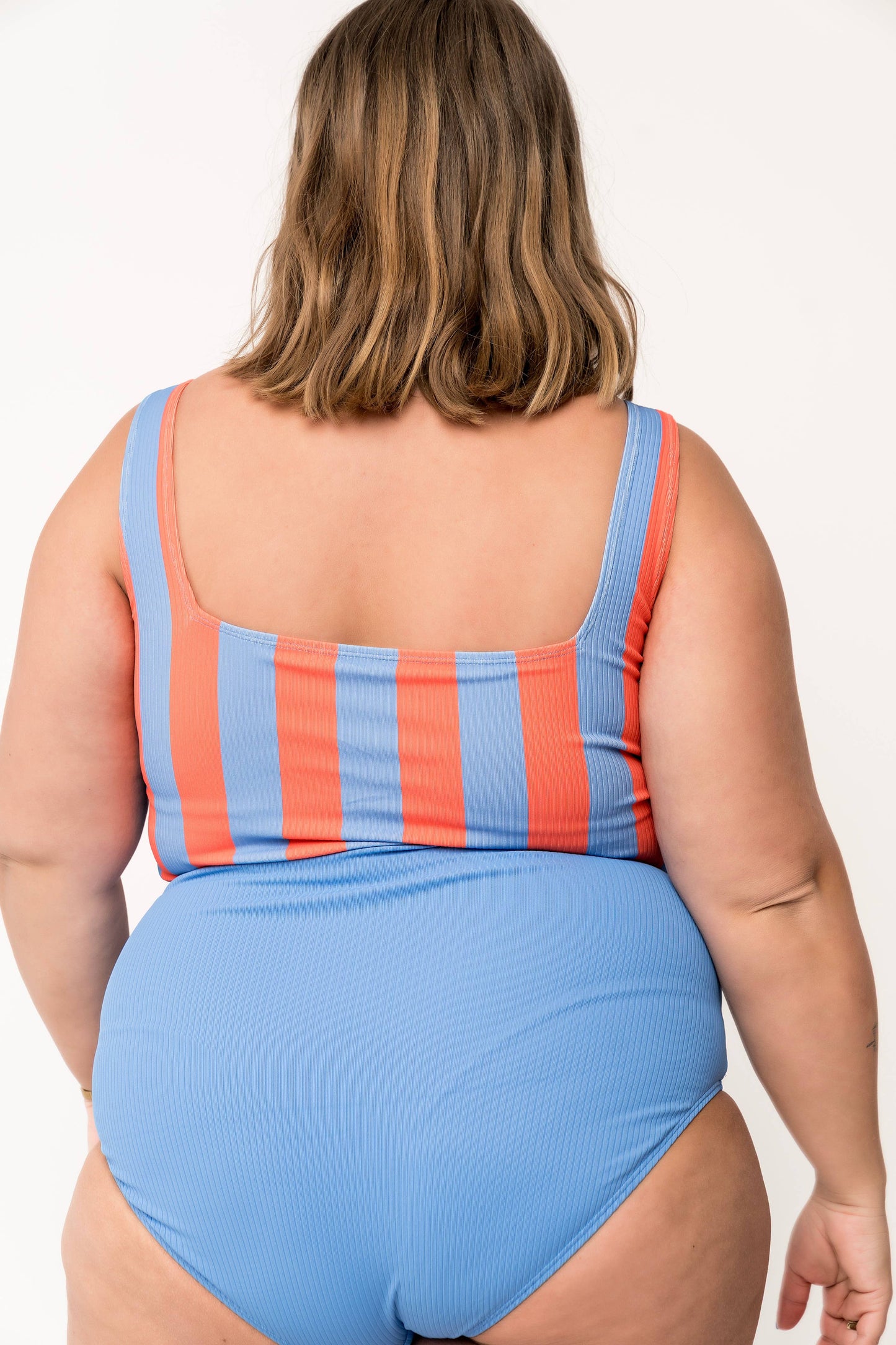 Orange and Blue Stripe Square Neck Swim Top