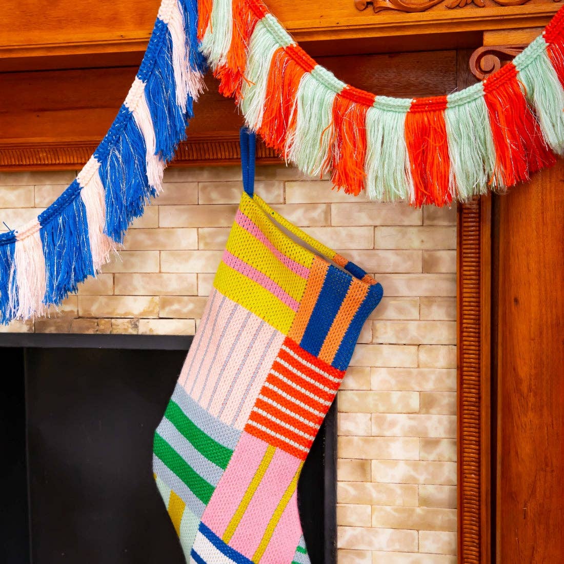 VERLOOP - Patchwork Stripe Holiday Stocking: Rainbow