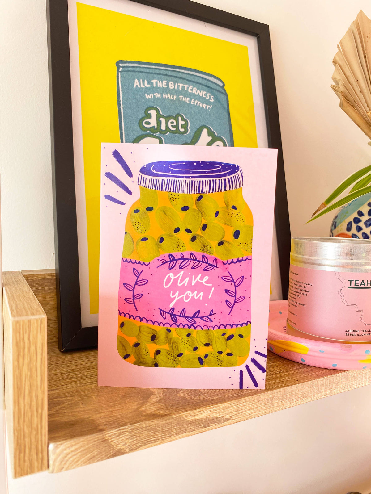 Kerrie Illustrates - Olive you! Funny Valentines Greetings Card | Punny Couple 