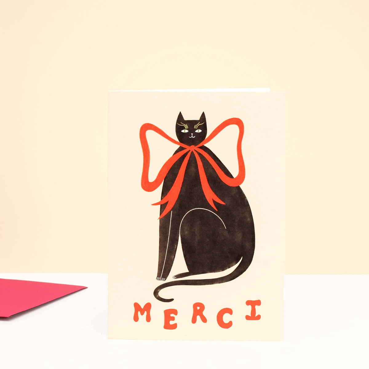 Little Black Cat Illustrated | USA Duties Paid - Merci Black Cat Thank You Card | Merci Card | French Cat