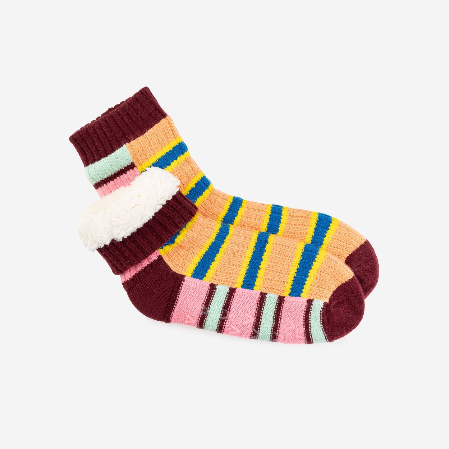 VERLOOP Zipper Stripe House Socks: Peach Cobalt