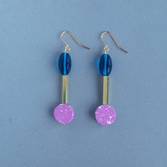 Loela - Drop Earrings - India Pink and Teal: Gold Plated