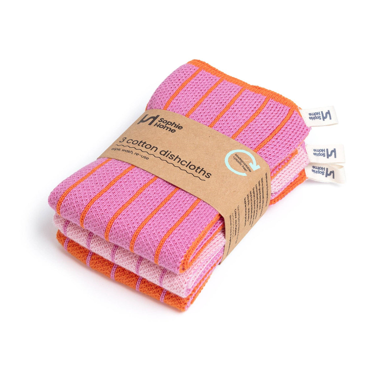 Sophie Home - Reusable & Eco-Friendly Cotton Dishcloths: Striped Pink