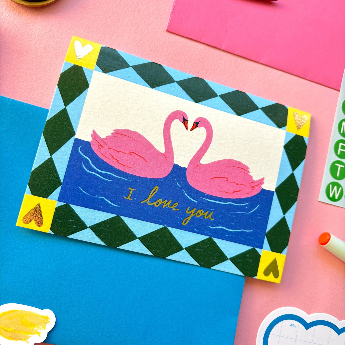 Kerrie Illustrates - Romantic Swans “I Love You” Valentines Greeting Card | Swans In Love | Cute Valentines Day Card