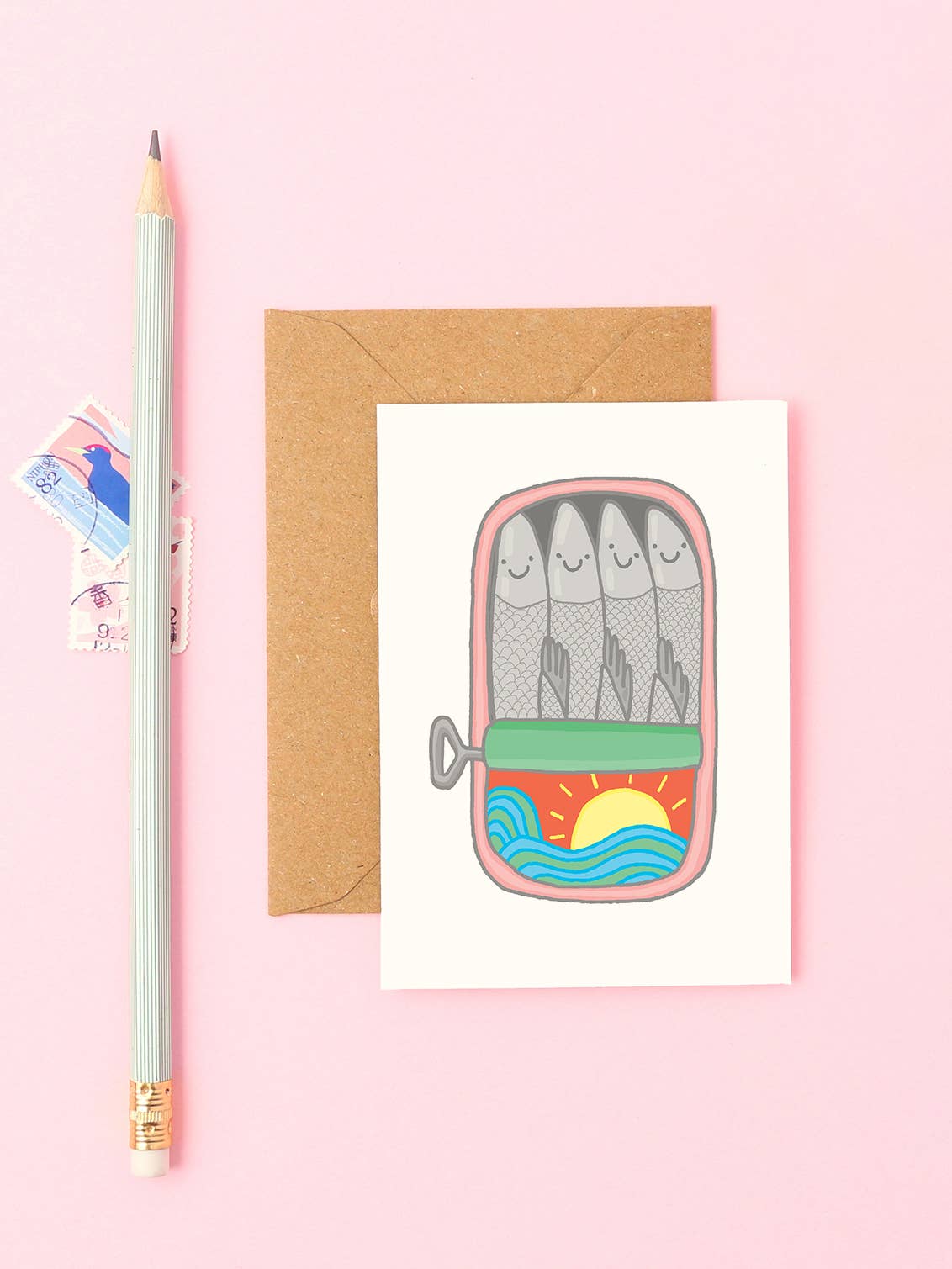 You've Got Pen On Your Face - Sardine Tin Mini A7 Greeting Card | Quirky Fish Design