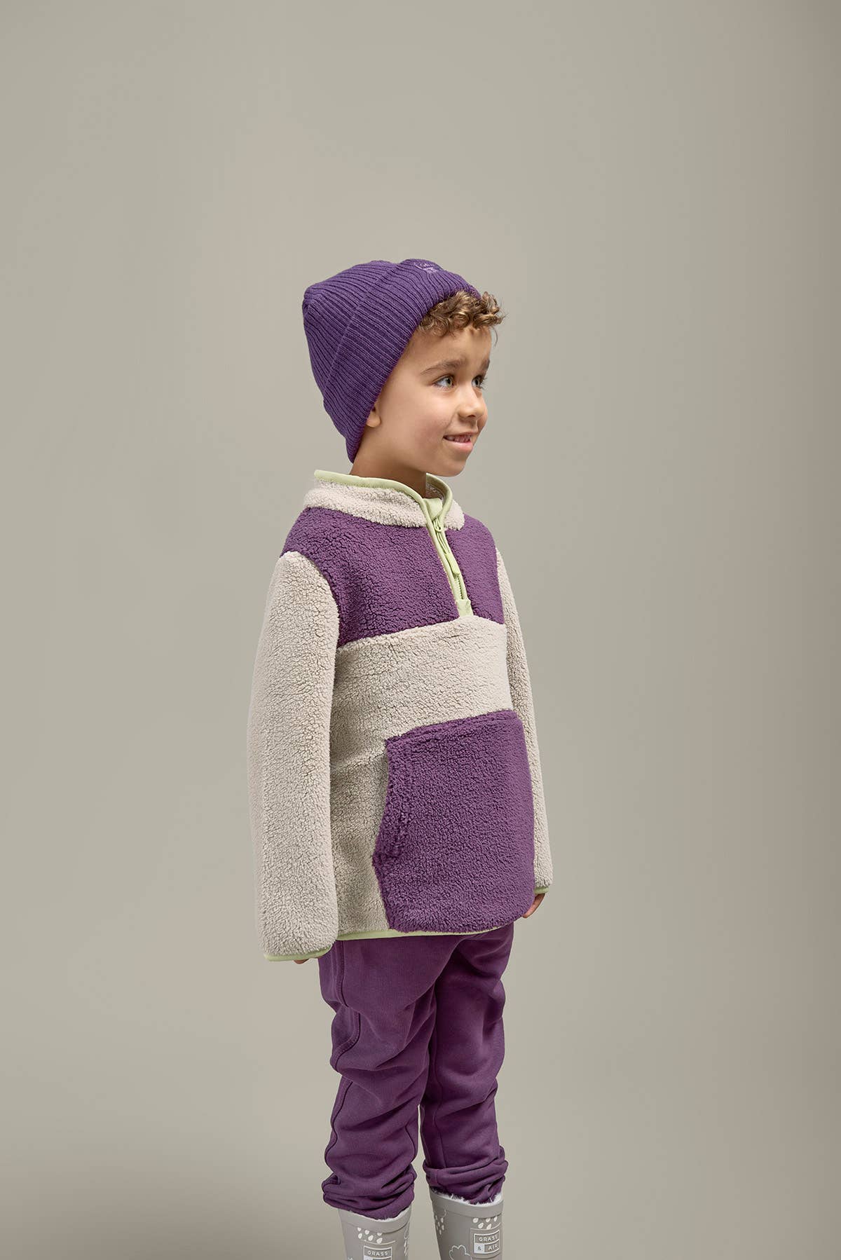 Grass & Air - Amythst Purple & Geothermal Grey Borg Quarter Zip Jumper: 2-6 years