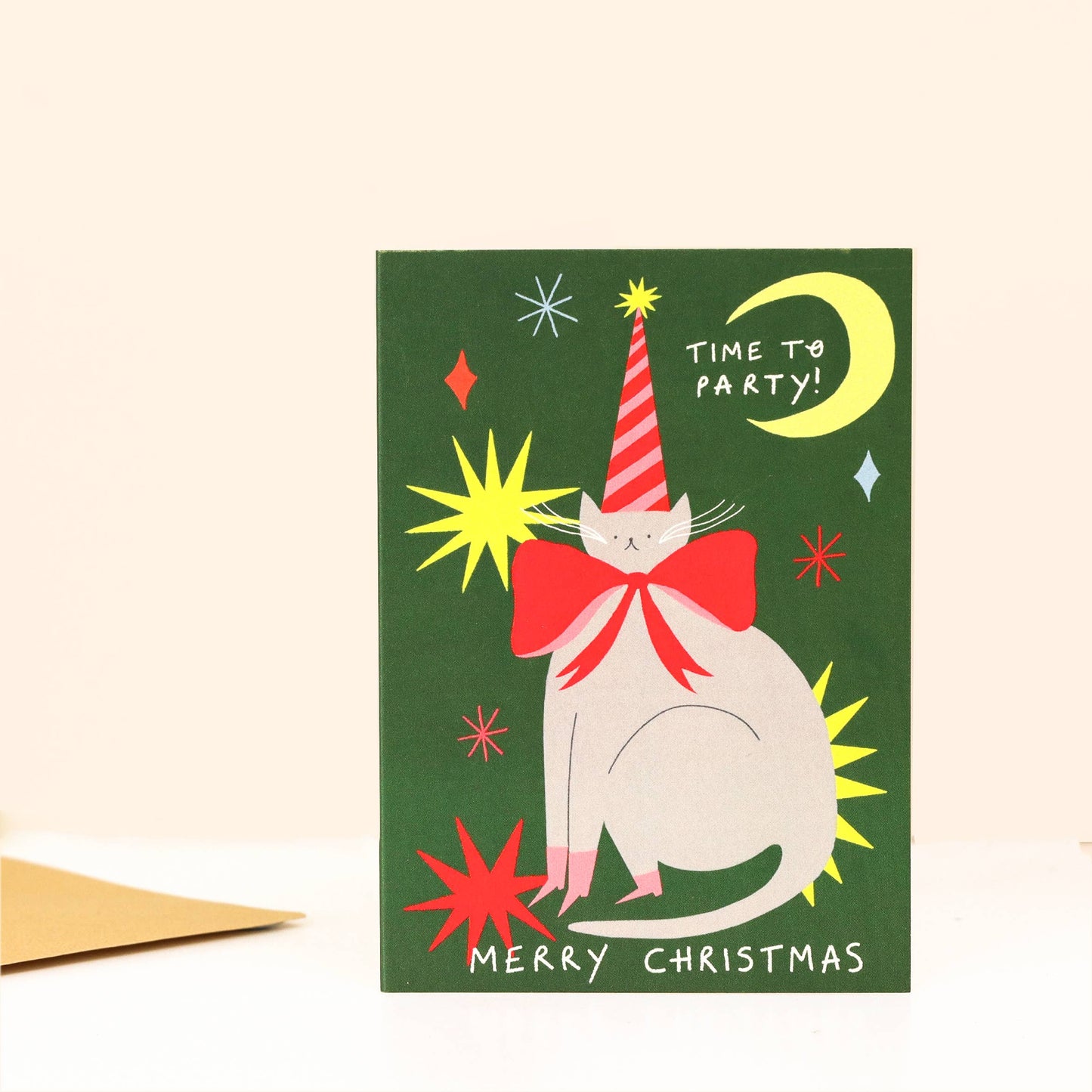 Little Black Cat Illustrated Goods - Time To Party Christmas Card | Cat Card | Party Hat | Moon
