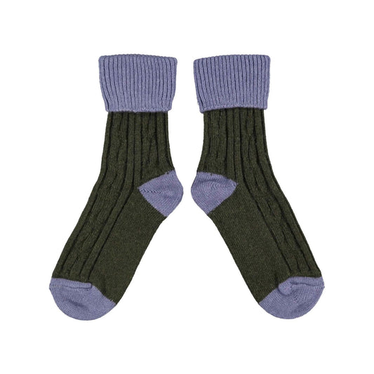 Cashmere Mix Slouch Socks - Green and Lavender