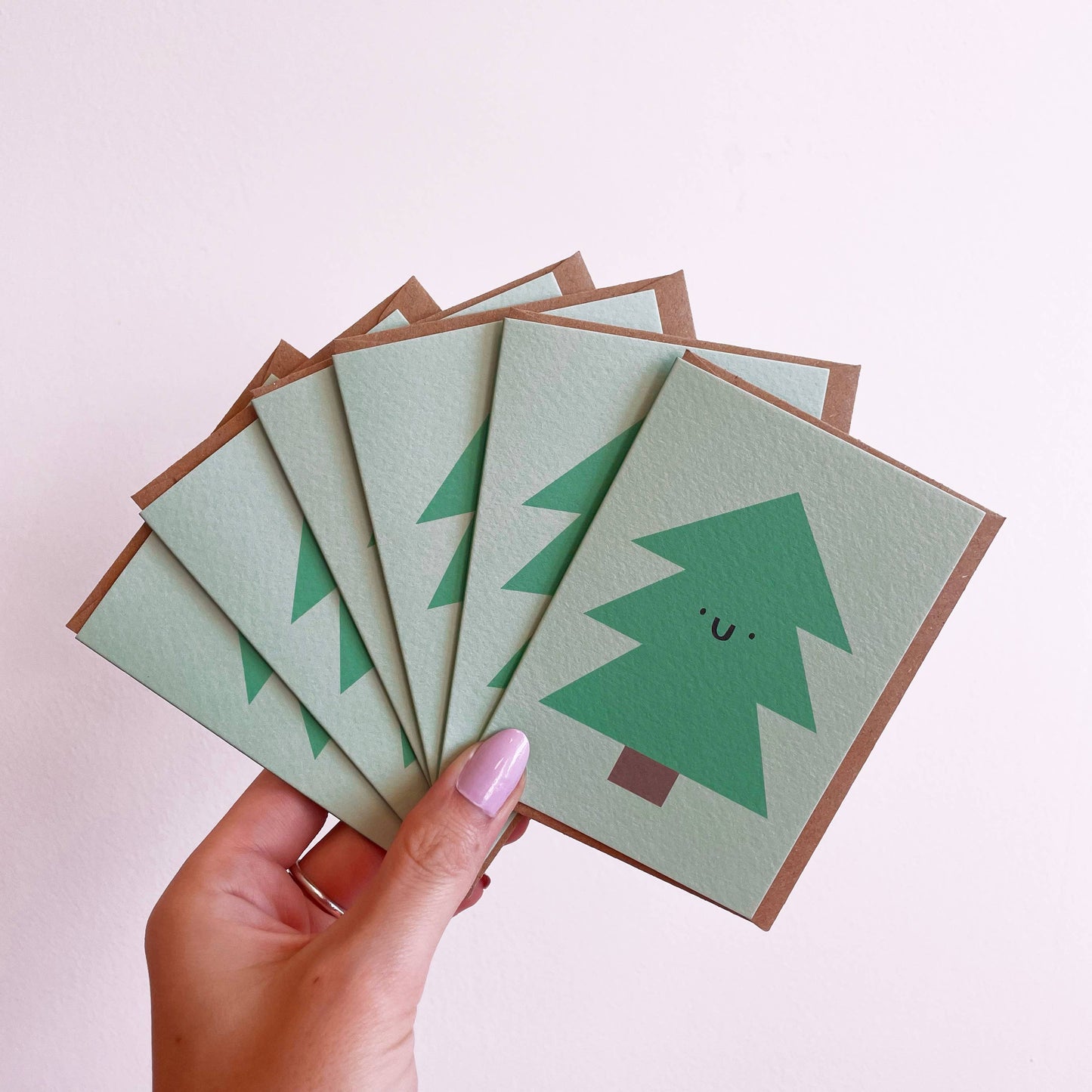 Pack of 6 x Mini Christmas Tree Cards -Cute - A7 - Multipack