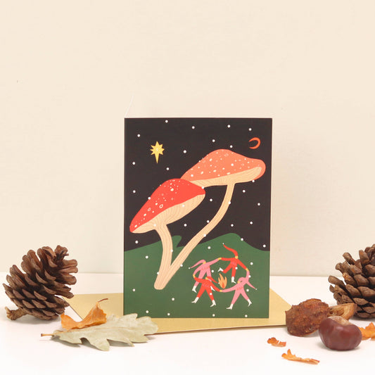 Little Black Cat Illustrated Goods - Folky Elves Christmas Card | Mushroom Card | Woodland Scene