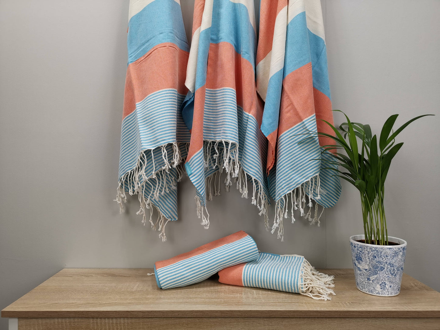 Buluty Cotton Beach Towel - Blue and Orange