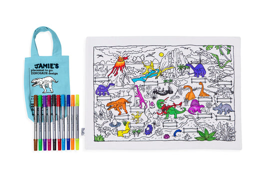 Dinosaur placemat to go - colour in & learn
