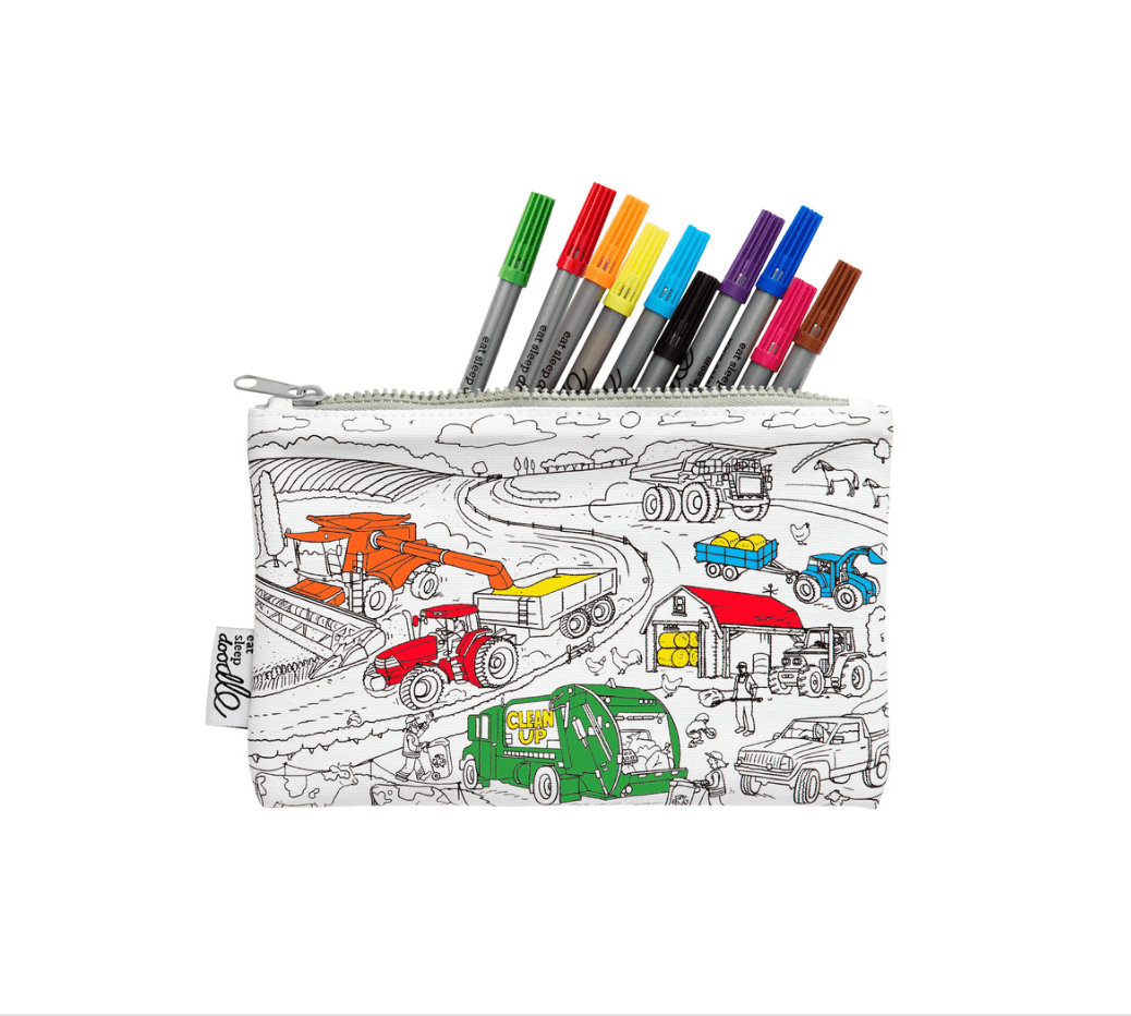 Working wheels pencil case - colour in & learn