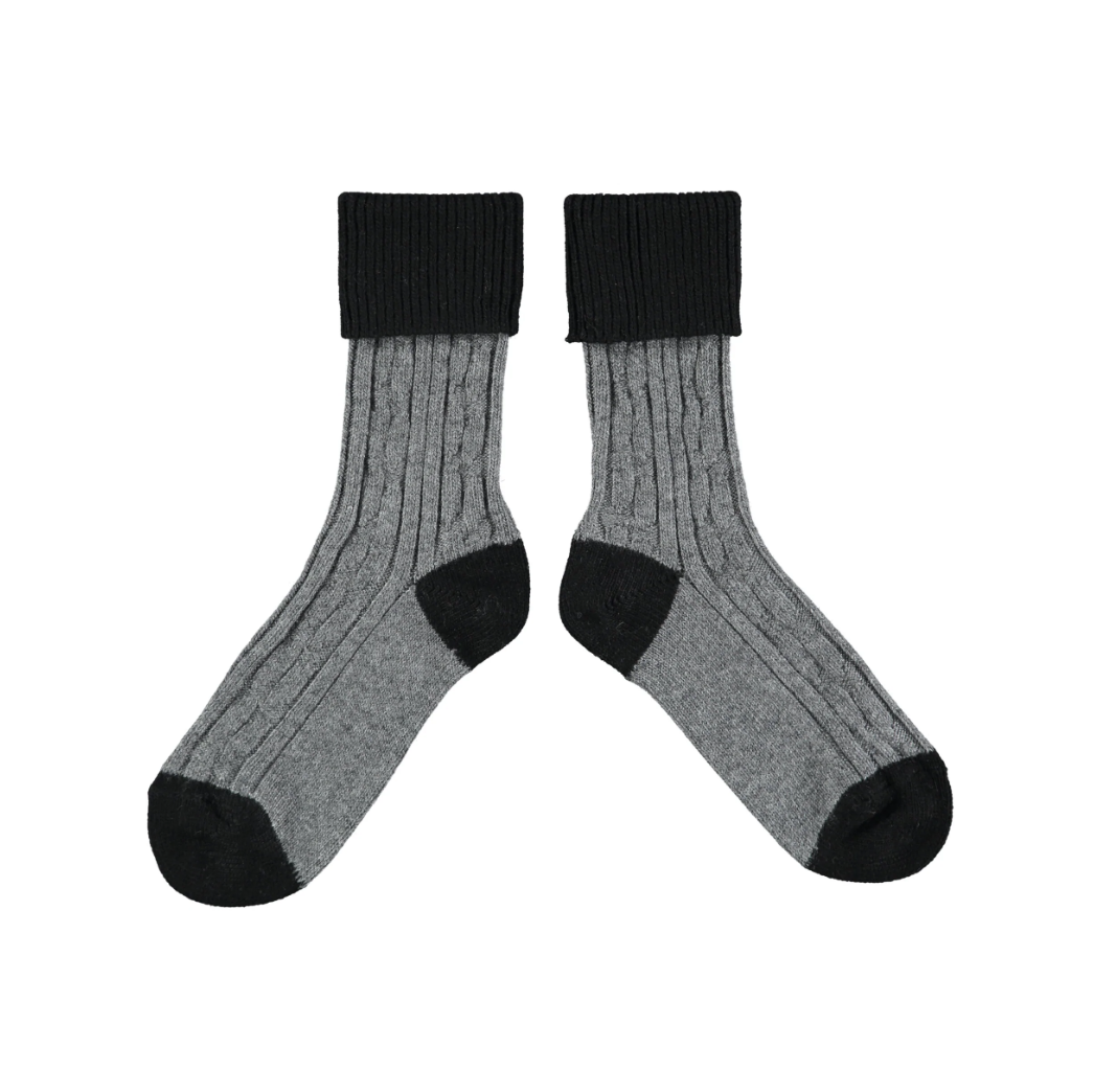 Cashmere Mix Slouch Socks -Charcoal and Black