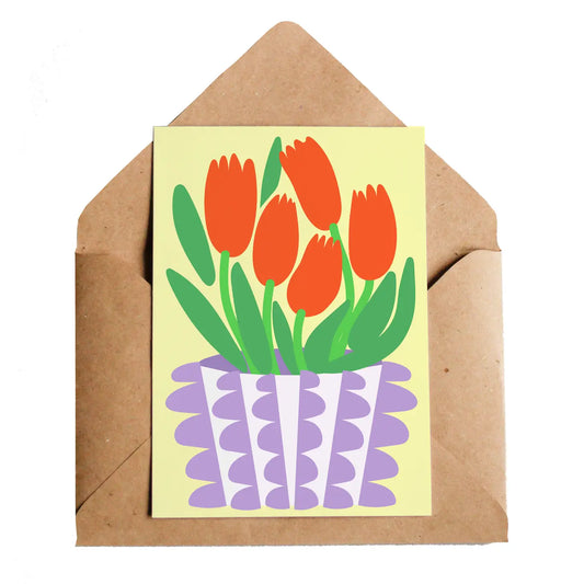 Lottie Hall Greetings Card - Vase of Tulips