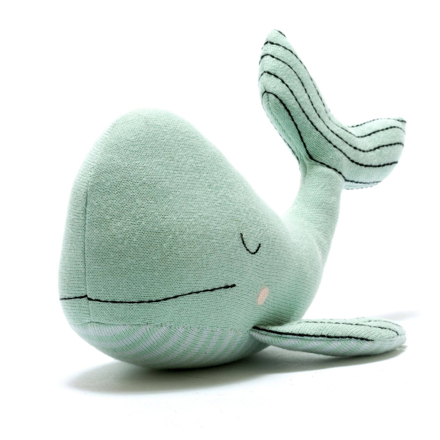 Sweet Baby / Best Years Ltd - Sea Green Whale Plush Toy in Organic Cotton Knit, closed eye